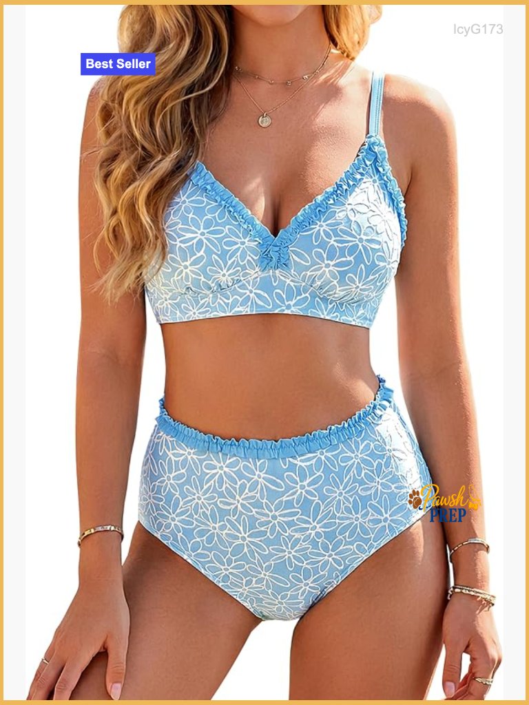 High Waisted Bikini Set Embroidered Ruffle Two Piece Swim